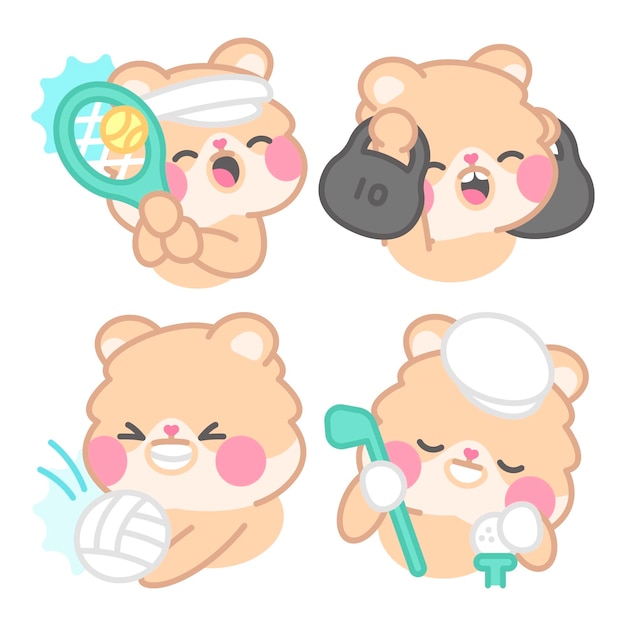 Sports stickers collection with kimchi the hamster