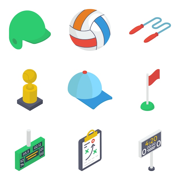 Vector sports tools isometric icons pack