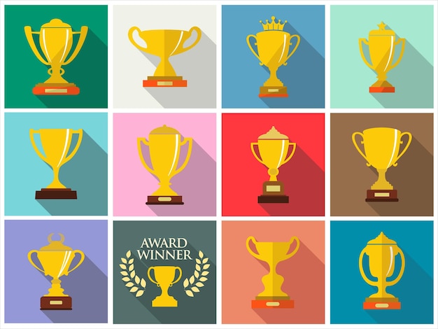 Vector sports trophies and awards in flat design style vector illustration