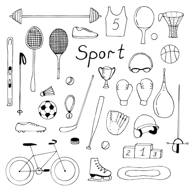 Sports vector illustration hand drawing set of doodles