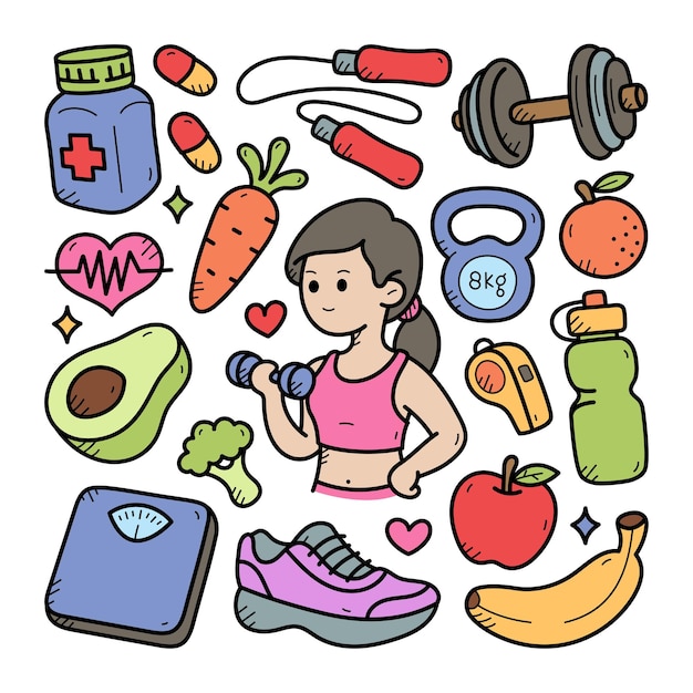 Vector sportschool fitness doodle illustratie