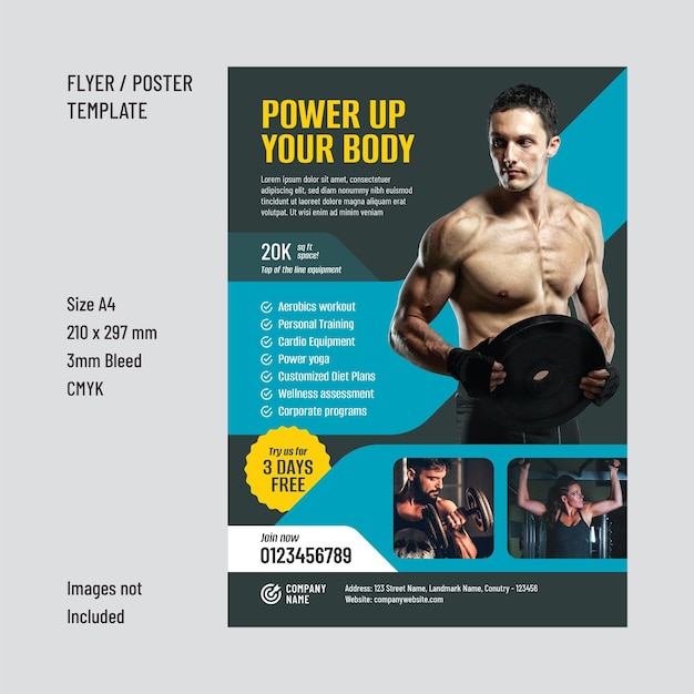 Vector sportschool, fitness of bodybuilding flyer of poster ontwerpsjabloon