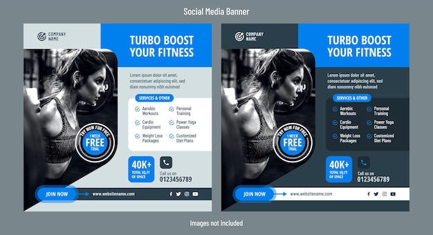 Sportschool fitness of bodybuilding social media post ontwerpsjabloon