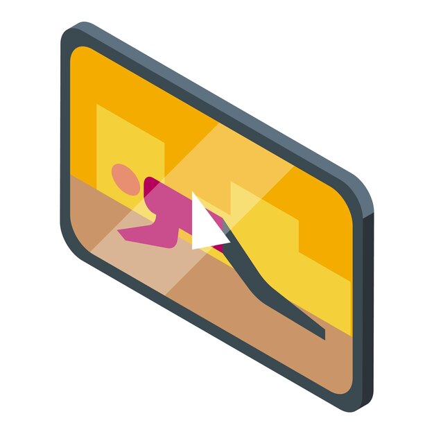 スマートフォンでオンライントレーニングをしているスポーツマンイソメトリックイラスト