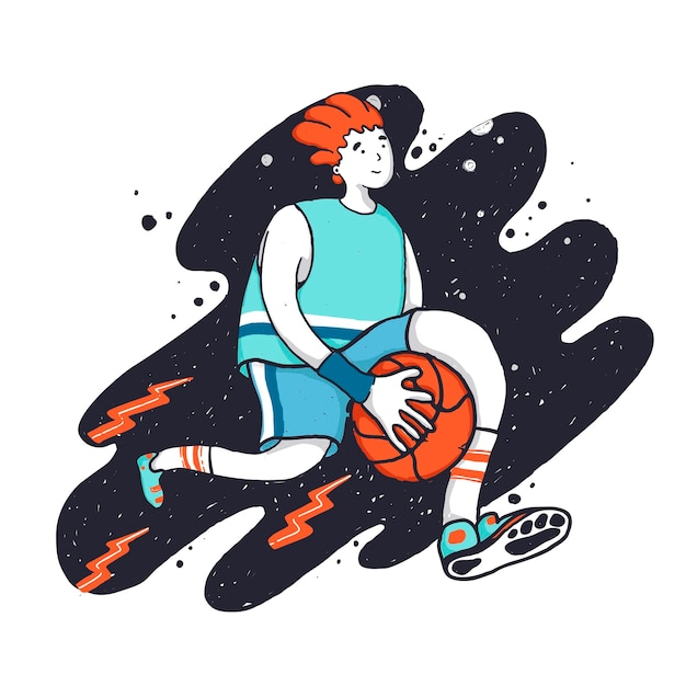 Vector sportsman dribbling playing basketball cartoon vector illustration