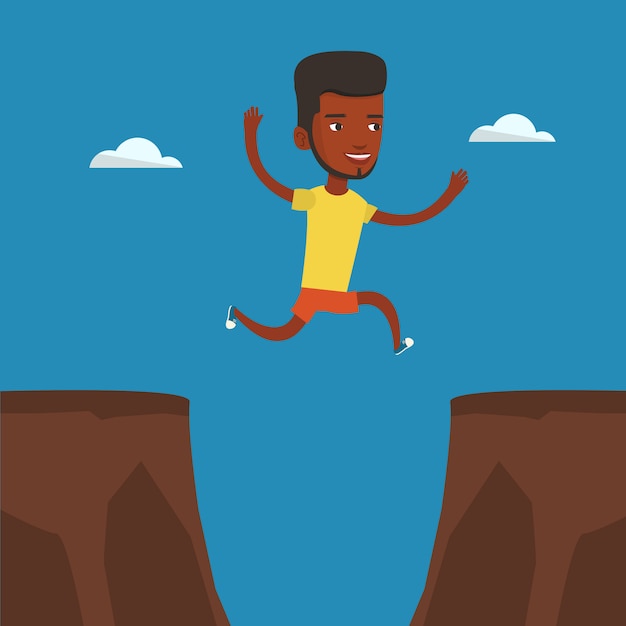 Vector sportsman jumping over cliff vector illustration