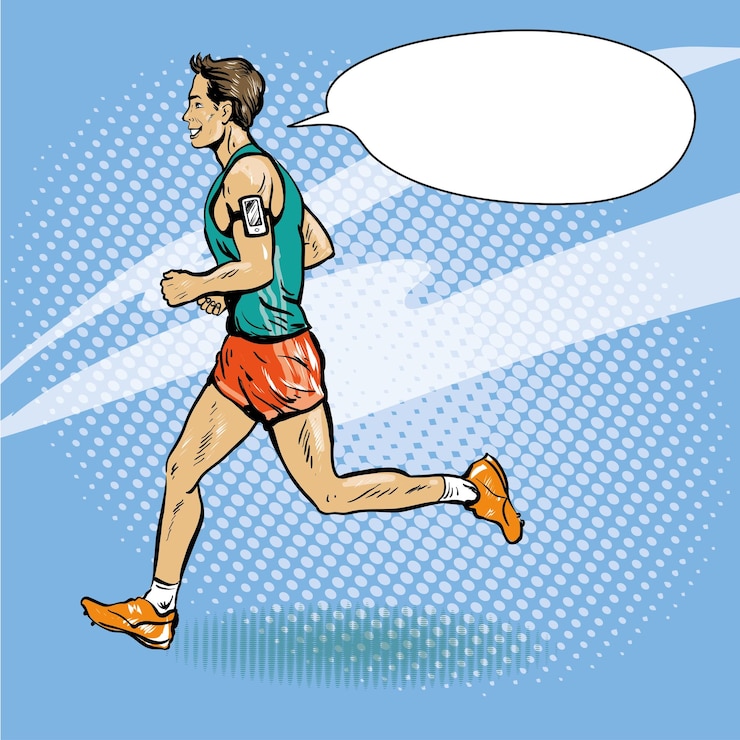 Vector sportsman running concept vector illustration in retro comic pop art style man athlete run marathon