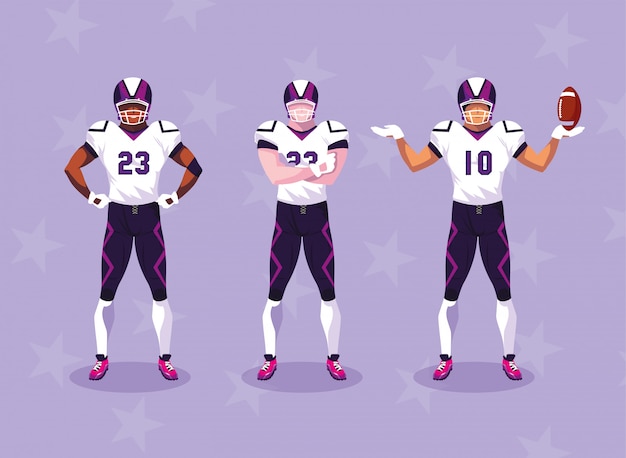 Sportsmen with uniform, men team players american football