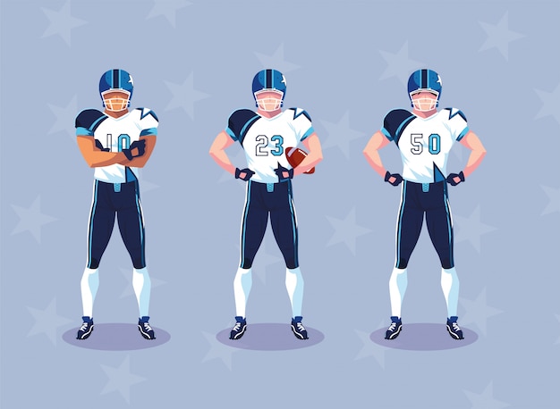 Vector sportsmen with uniform, men team players american football