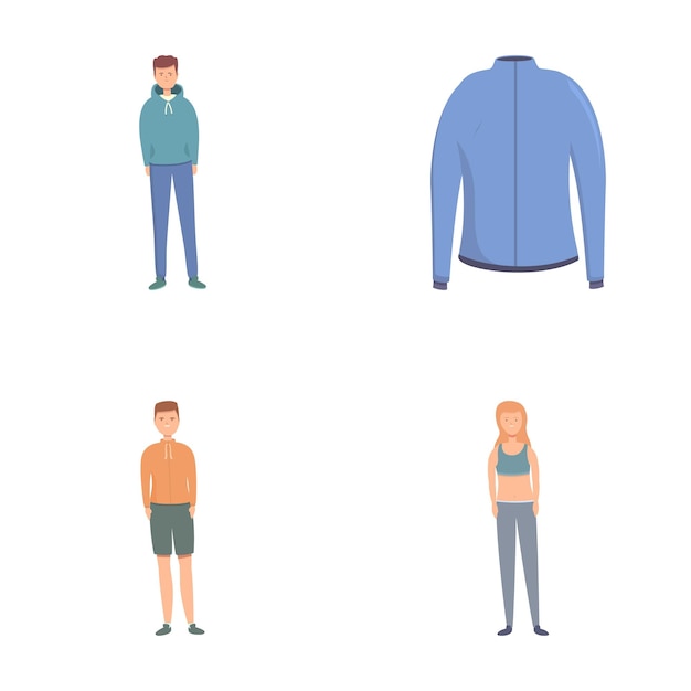 Vector sportswear icons set cartoon vector man and woman in sportswear
