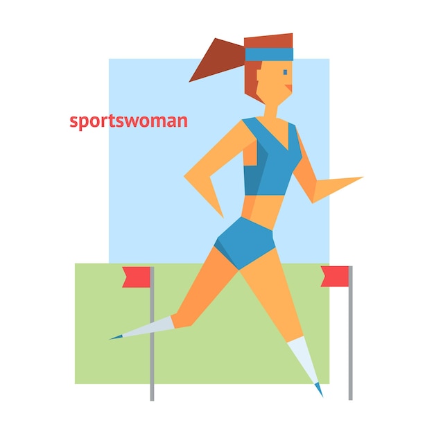 Sportswoman抽象ランニングフィギュアフラットベクトルイラストテキストで