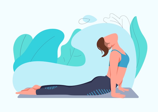 Sportswoman doing yoga exercise flat color   faceless character