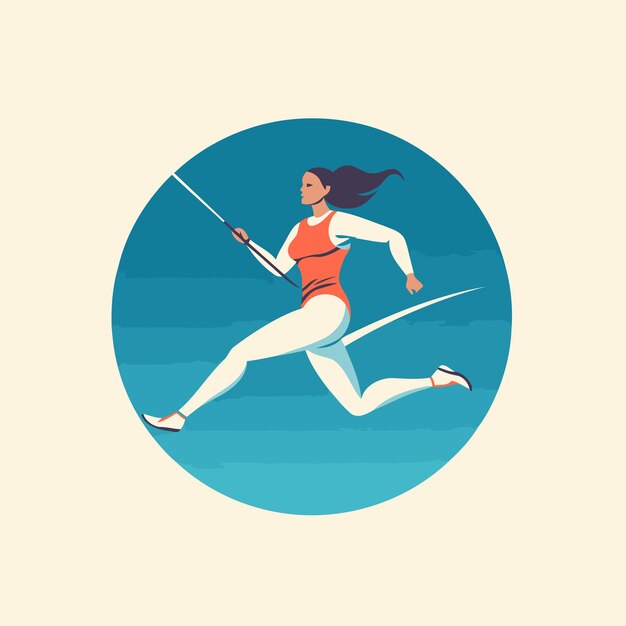 Sportswoman running with rapier Vector illustration in flat style