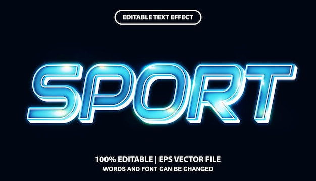 Sporttekst, gloeiende blauwe neonlettertypestijl, bewerkbare teksteffectsjabloon