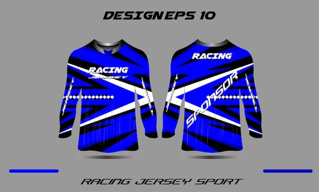 Sporttrui-ontwerp voor blauwe en witte vector voetbalwedstrijd wielrennen jersey