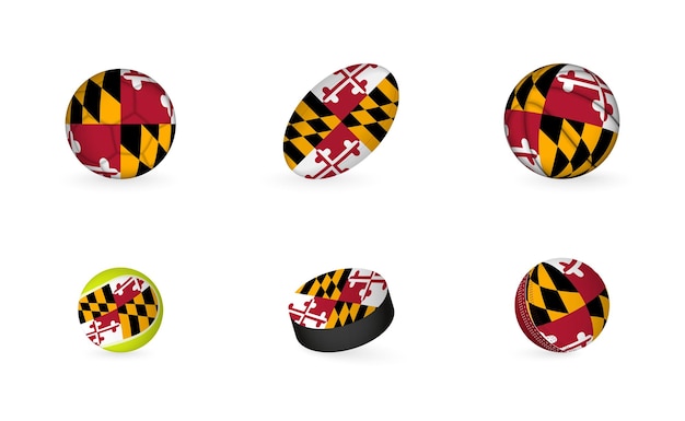 Sportuitrusting met vlag van Maryland Sports icon set