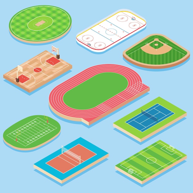 Vector sportveld vector platte isometrische icon set