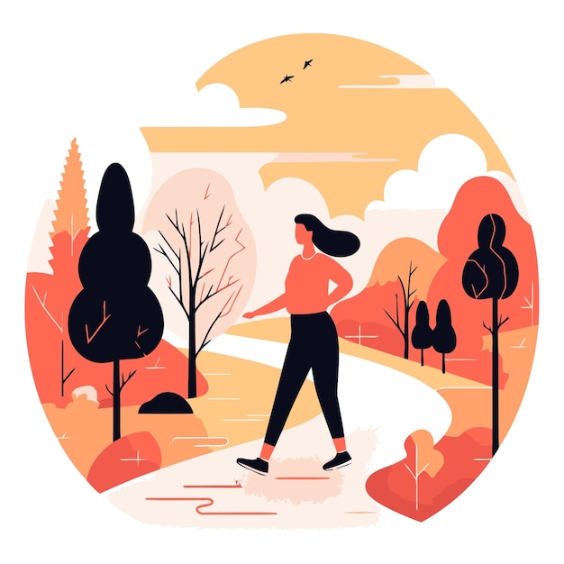 Sportvrouw joggt in het herfstpark Platte vectorillustratie