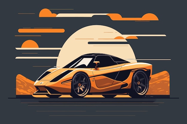 Sportwagen poster Plat oranje luxe auto Vector illustratie