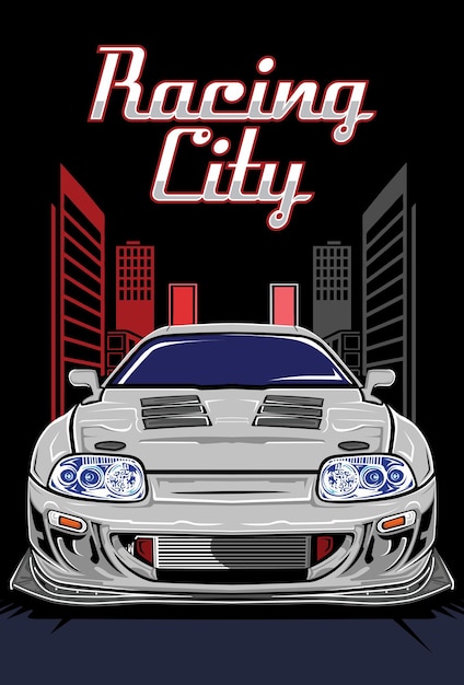 sportwagen vector sjabloon met achtergrond van gebouwen kan auto-aangepaste logo t-shirt kleding gebruiken