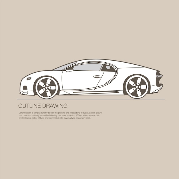 Sporty car outline drawing vector illustration