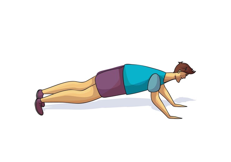 Vector sporty caucasian man doing push ups side view young guy in sportswear active workout cartoon male character healthy lifestyle theme trendy vector illustration isolated on white background