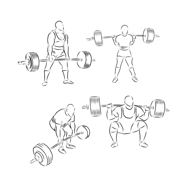 Vector sporty man lifting a heavy weight barbell in the gym strong sportsman doing exercise