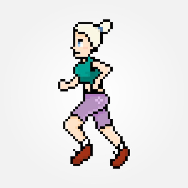 Спортивный пиксельный женский персонаж бежит