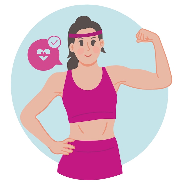 Vector sporty woman healthy workout showing strong arm muscle and flexing biceps vector
