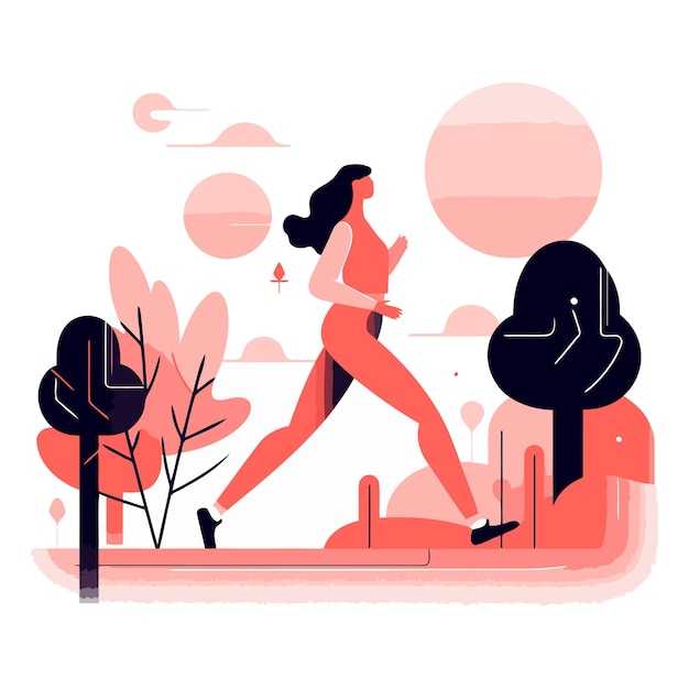 Вектор Спортивная женщина бегает в парке плоская векторная иллюстрация