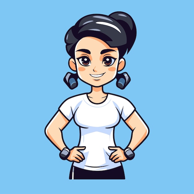 Donna sportiva in abbigliamento sportivo illustrazione vettoriale isolata su sfondo blu