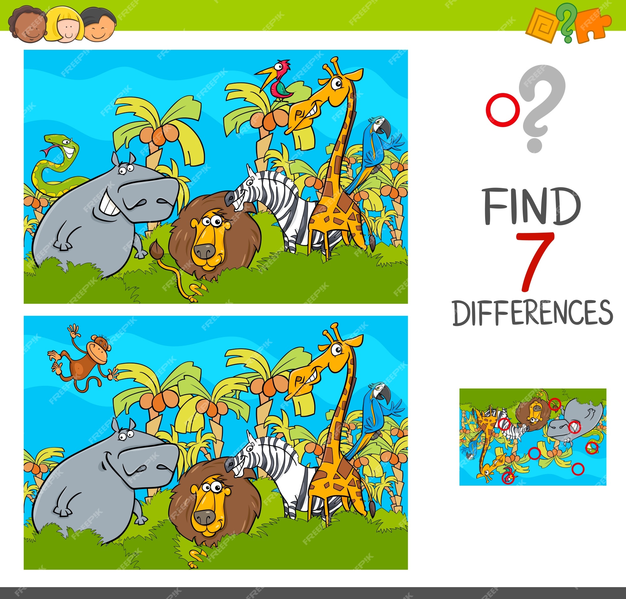 Premium Vector | Spot the differences game with safari animals Premium Vector | Spot the differences game with safari animals