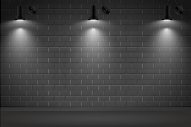 Spot lights on dark brick wall background