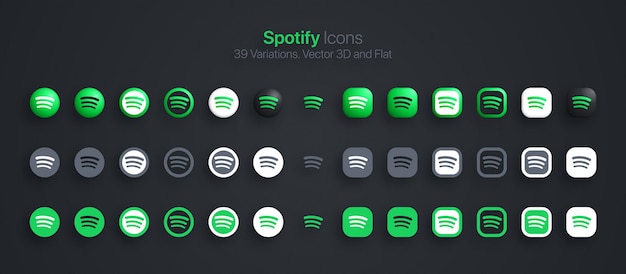 Le icone di spotify hanno impostato 3d moderno e piatto in diverse varianti