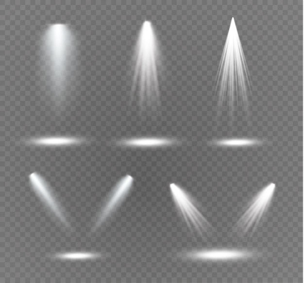 스포트라이트. 조명 효과. 광선 격리 된 흰색 투명 조명 효과입니다. 추상 특수 효과 요소 디자인.