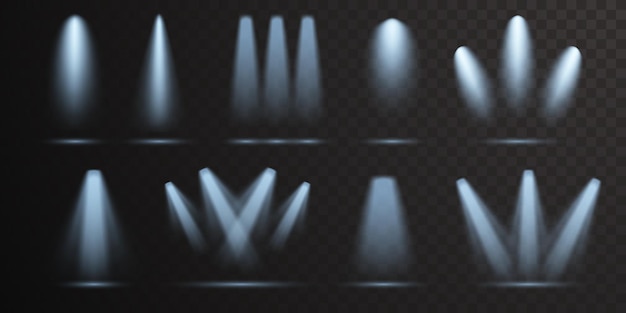 spotlight set collection on transparent bakground light effect bright light beam vector illustration