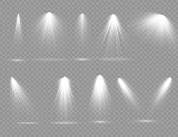 Il riflettore brilla sulla luce del palco uso esclusivo dell'obiettivo luce flash effetto luce da una lampada o faretto illuminato scena podio sotto i riflettori