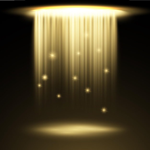 The spotlight shines on the stage. Yellow special effect on a transparent background. Vector illustr