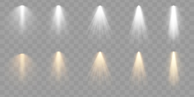 Vector spotlight stage beam white glowing lamp floodlight light effect with rays lighted scene vector