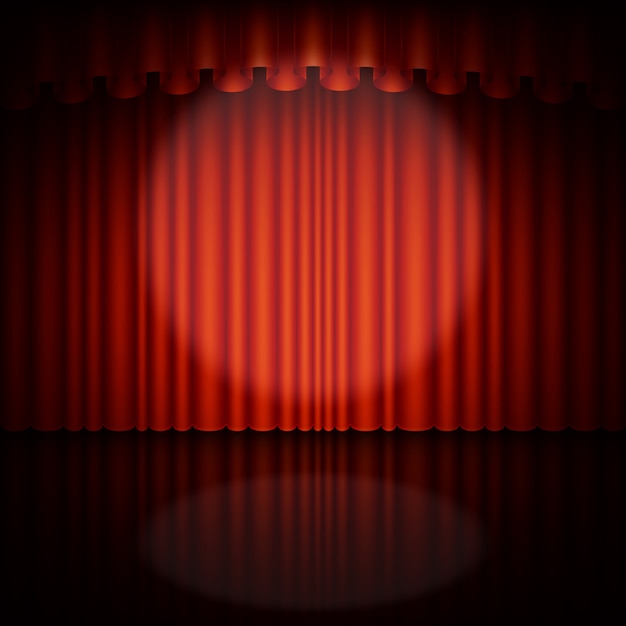 Vector spotlight on stage and red curtain.