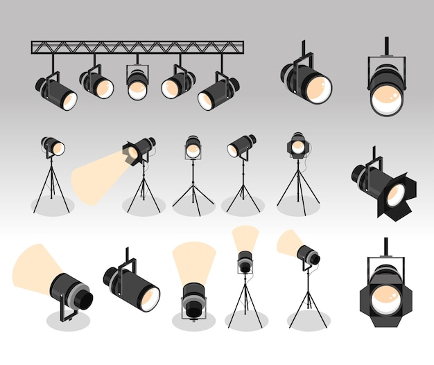 Vector spotlights lamps set