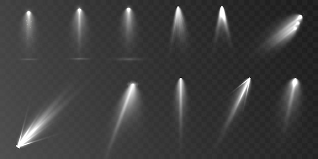 Spotlights set isolated on transparent background vector glowing light effect with