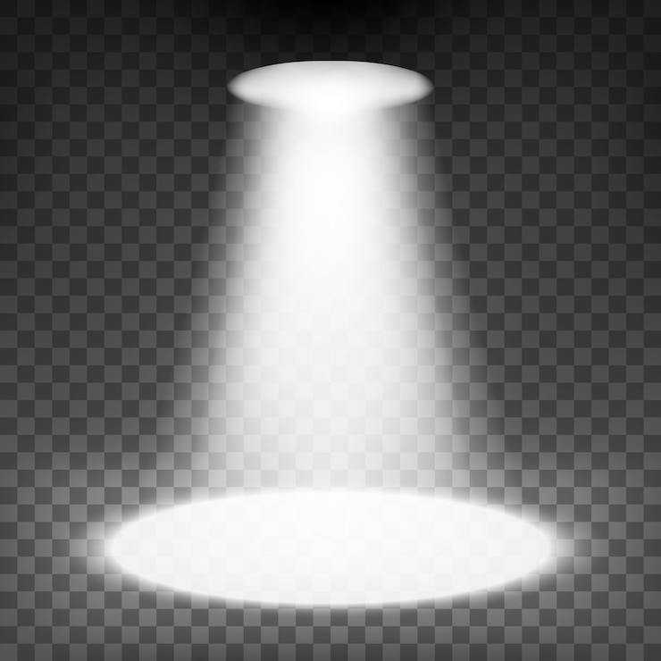 Vector spotlights shining on transparent background