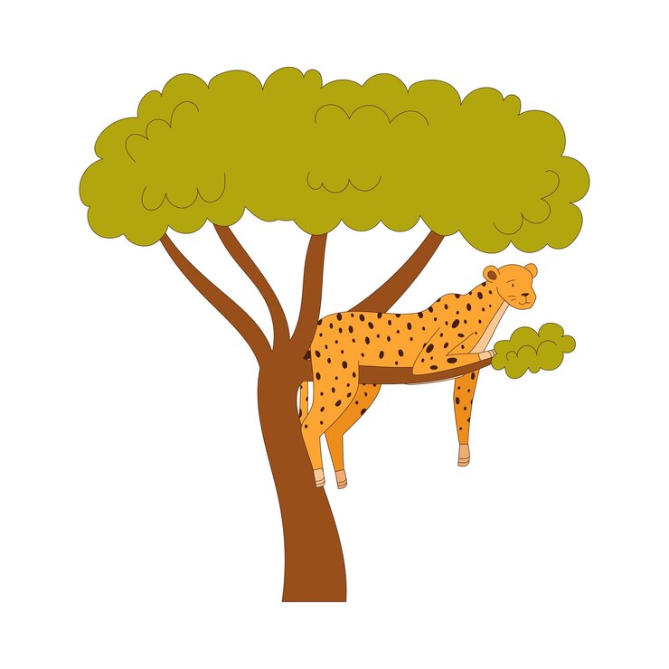 Vector spotted cheetah sitting on tree branch as african animal vector illustration