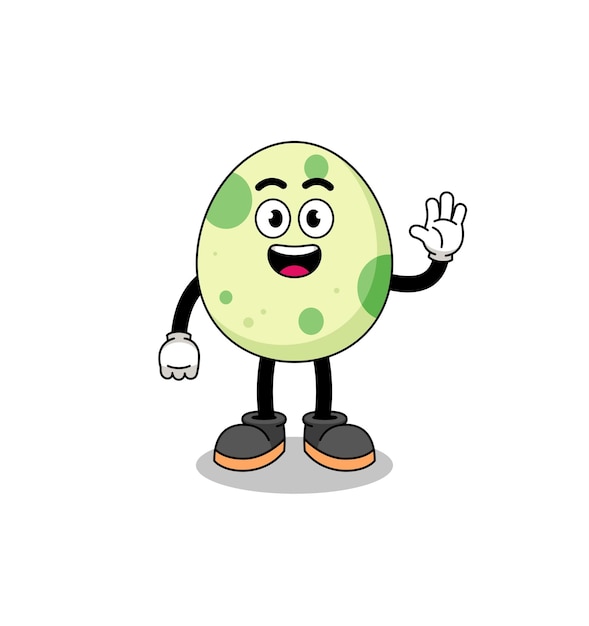 Spotted egg cartoon doing wave hand gesture