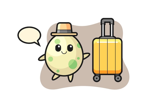 Illustrazione del fumetto dell'uovo maculato con i bagagli in vacanza
