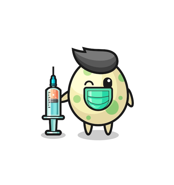 Spotted egg mascot as vaccinator cute design