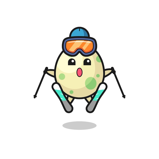 Personaggio mascotte dell'uovo maculato come giocatore di sci