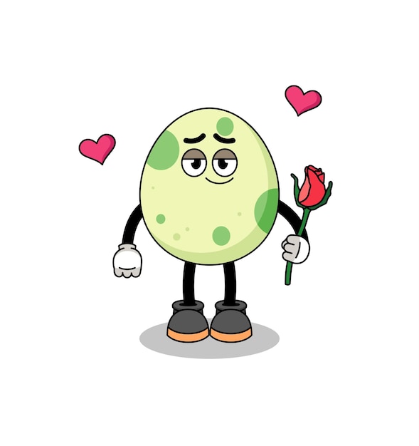 Spotted egg mascot falling in love