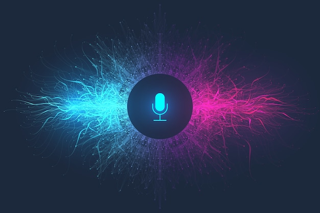 Spraakassistent concept. geluidsgolf. Stem- en geluidsherkenning equalizer golfstroom achtergrond.